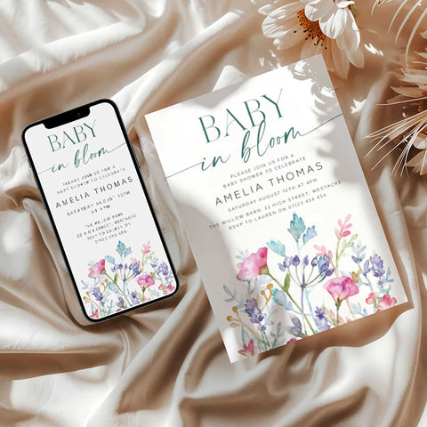 Baby In Bloom Invitation editable template