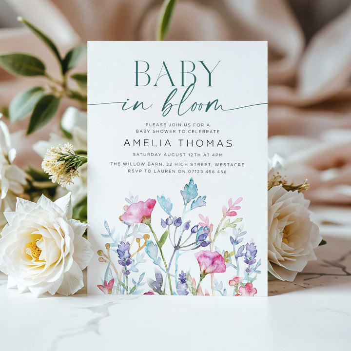 Baby In Bloom Invitation editable template