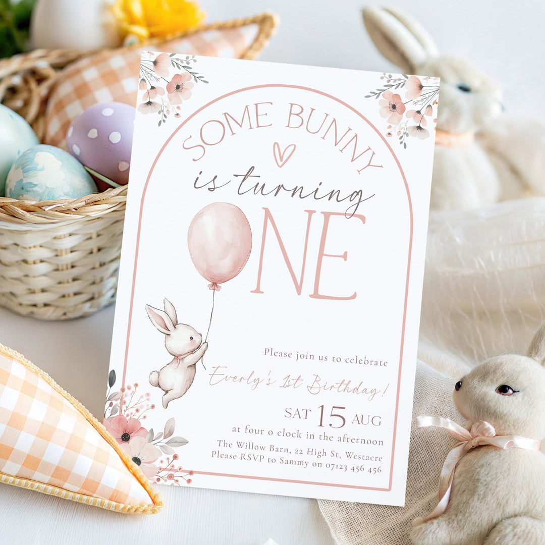 Some Bunny Is One editable Invitation