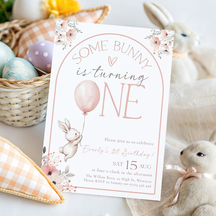 Some Bunny Is One editable Invitation