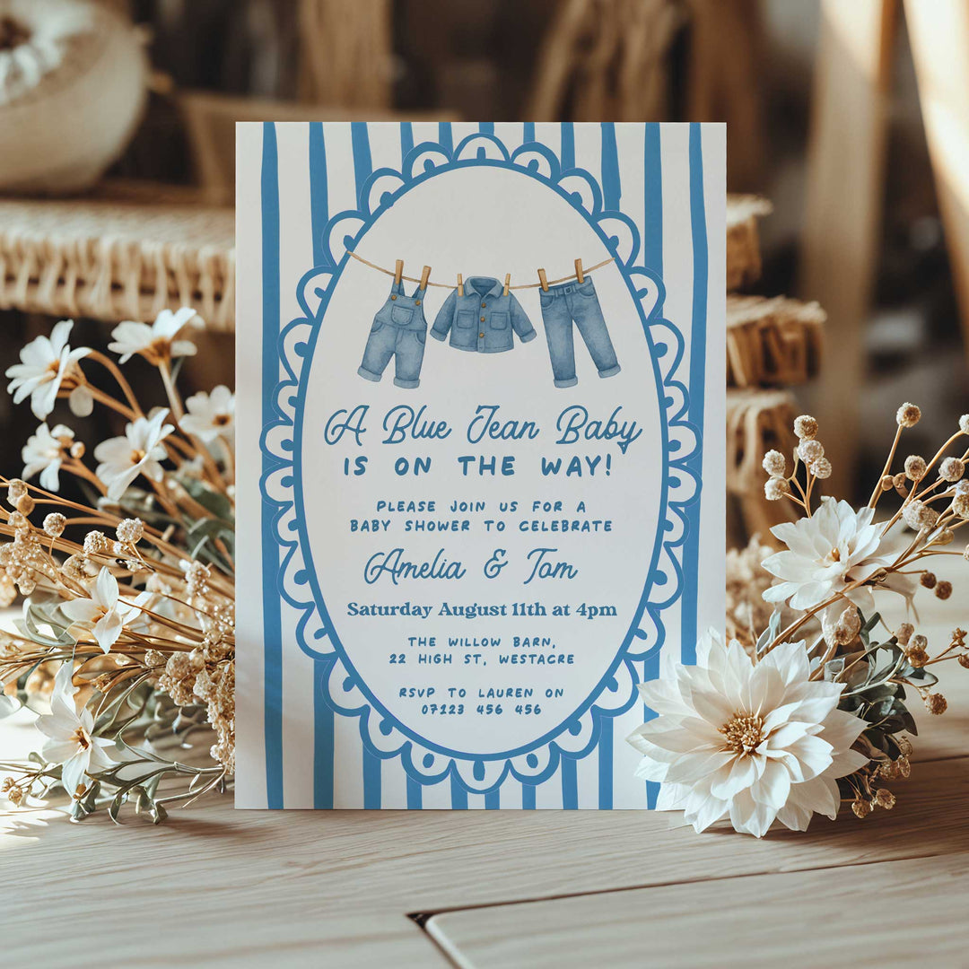 Blue Jeans Baby Stripped Invitation
