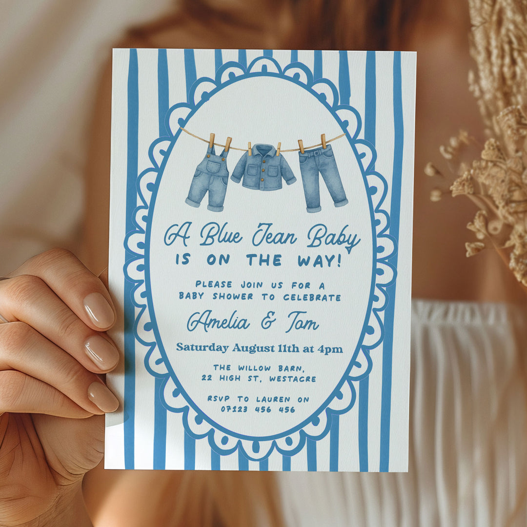 Blue Jeans Baby Stripped Invitation