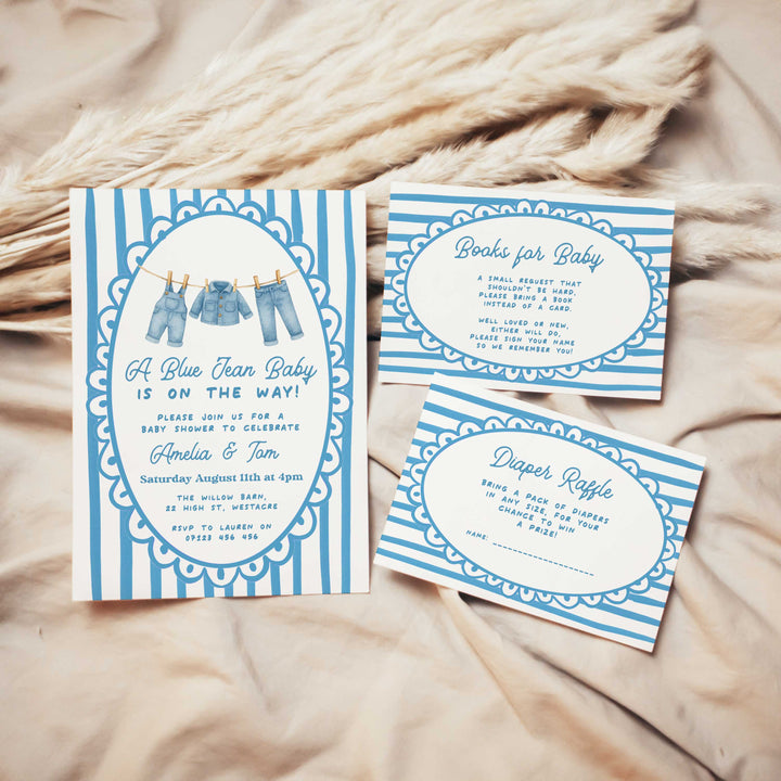 Blue Jeans Baby Stripped Invitation