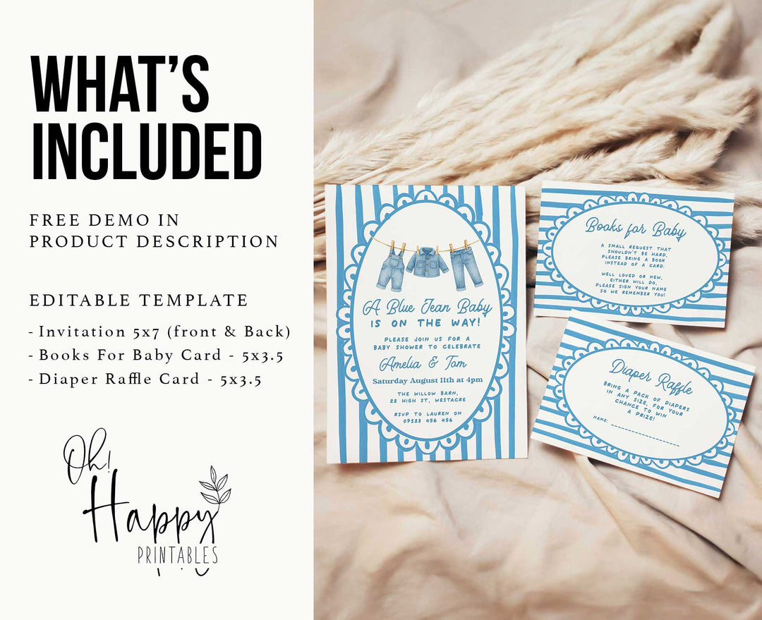 Blue Jeans Baby Stripped Invitation