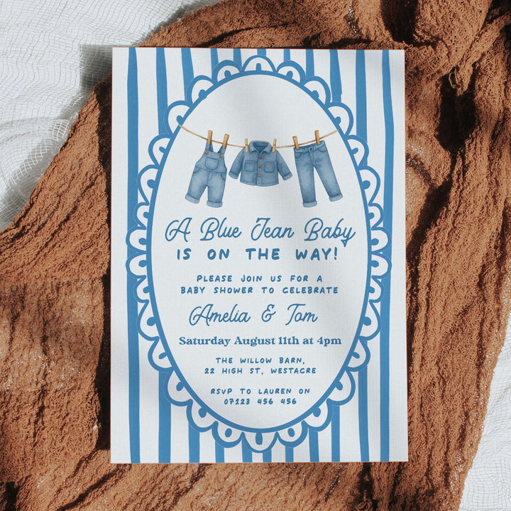 Blue Jeans Baby Stripped Invitation