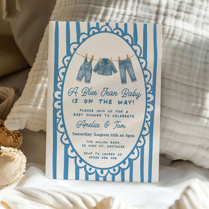 Blue Jeans Baby Stripped Invitation