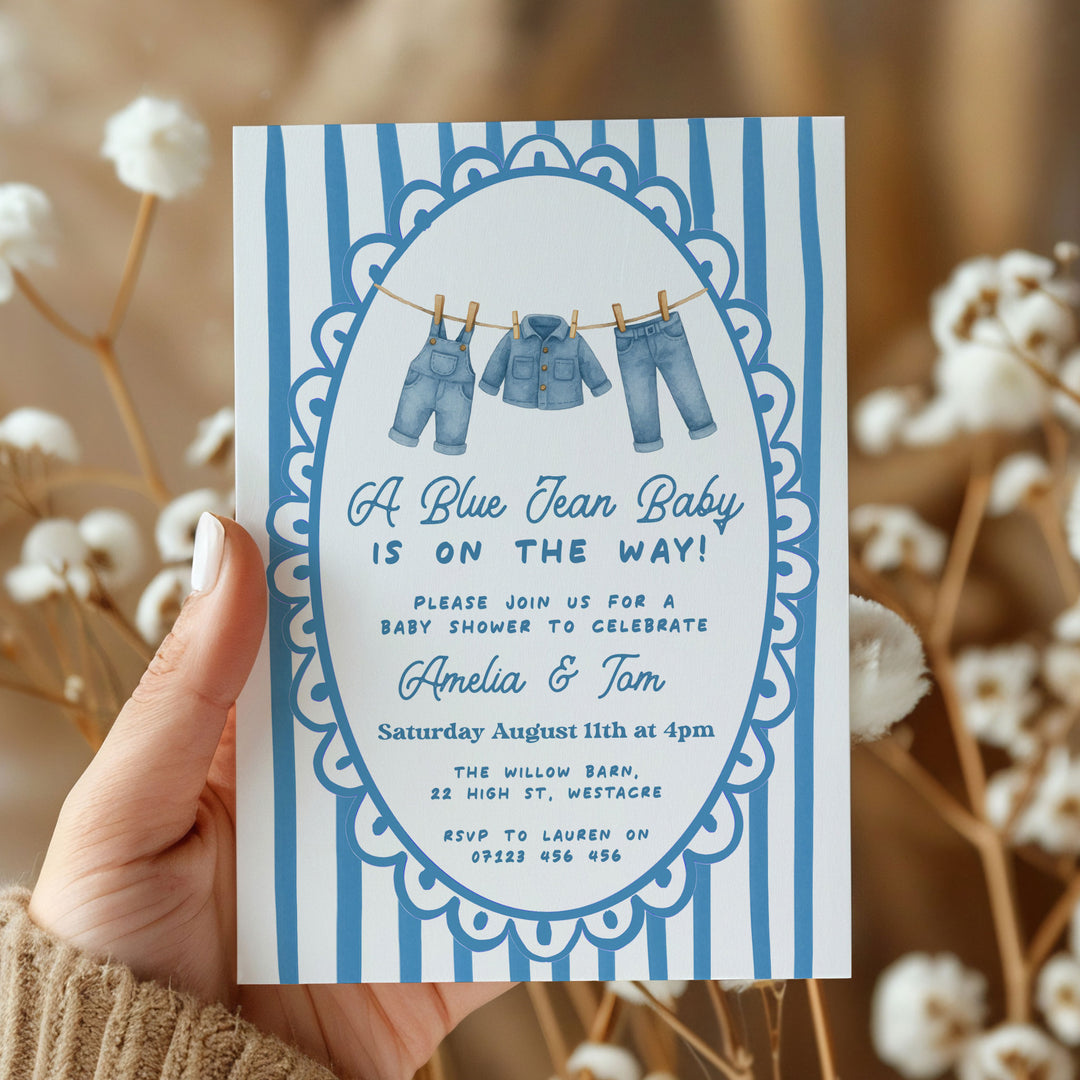 Blue Jeans Baby Stripped Invitation