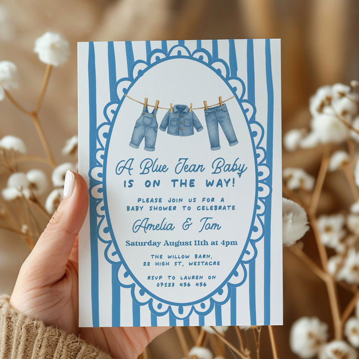 Blue Jeans Baby Stripped Invitation