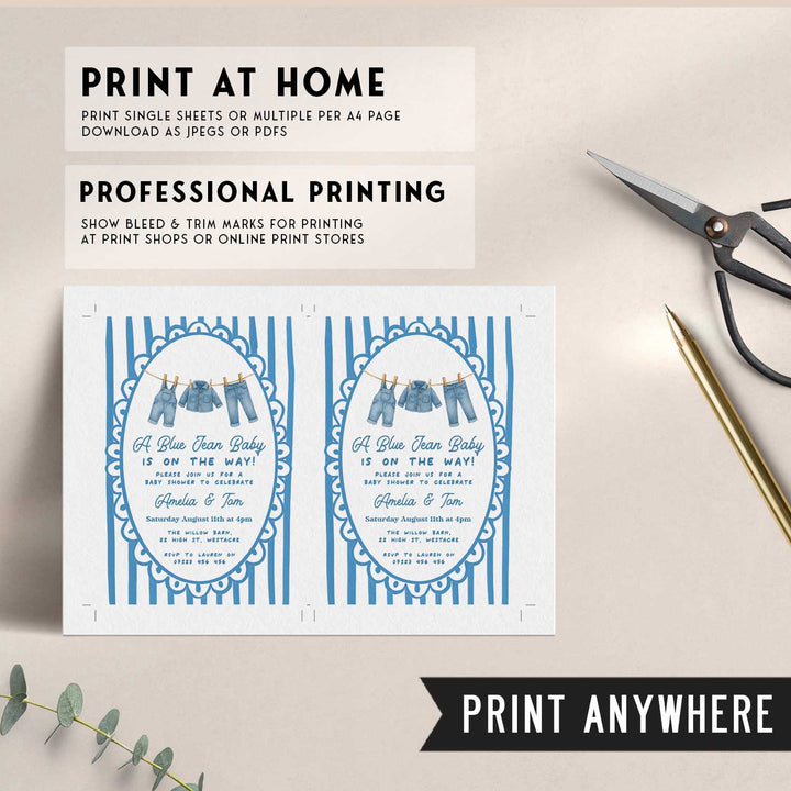 Blue Jeans Baby Stripped Invitation