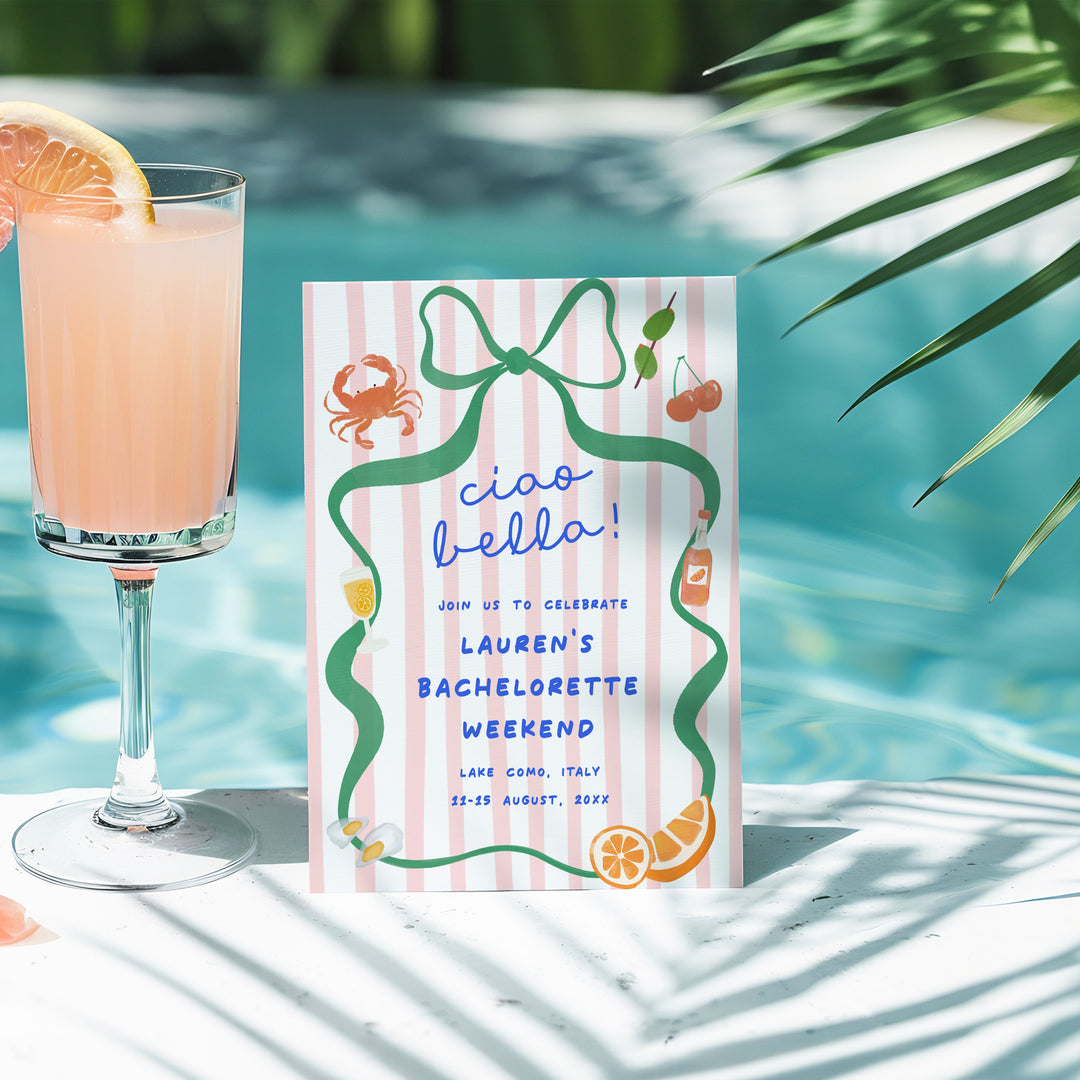 Ciao Bella Pink Striped Bachelorette Invitation