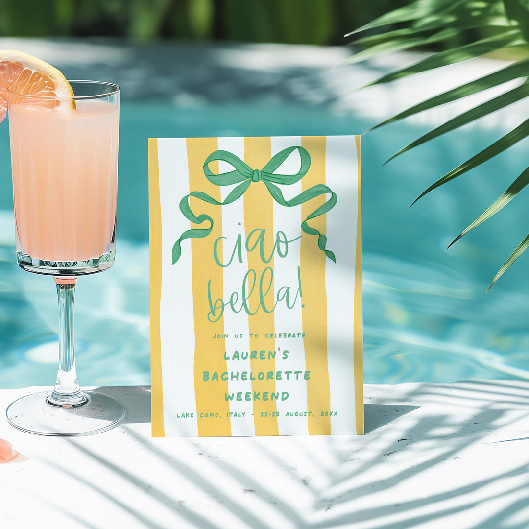 Ciao Bella Yellow Striped Bachelorette Invitation