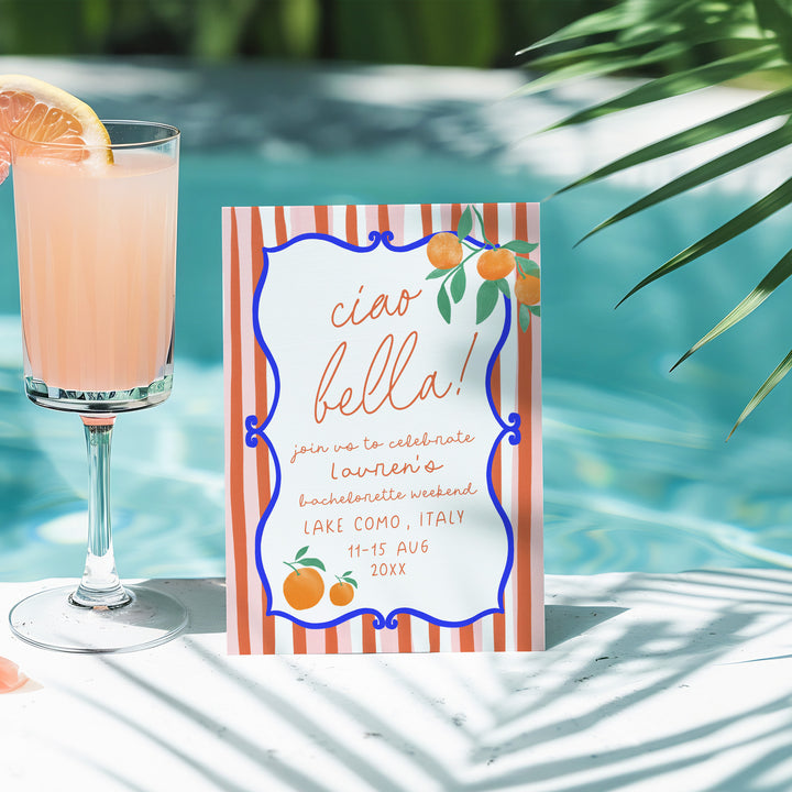 Ciao Bella Red Striped Bachelorette Invitation