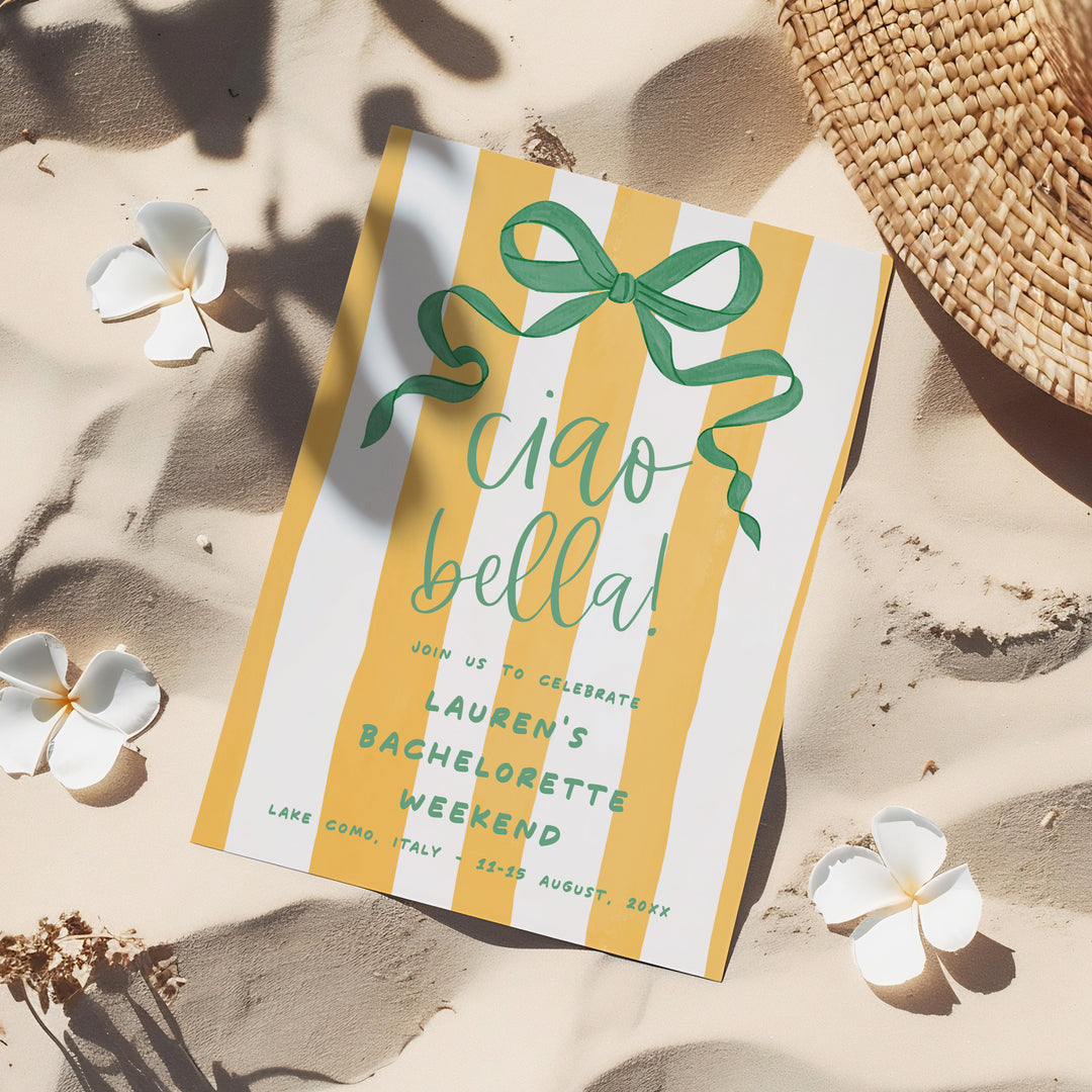 Ciao Bella Yellow Striped Bachelorette Invitation