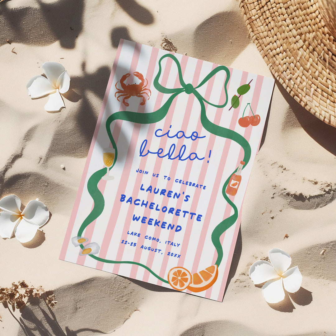 Ciao Bella Pink Striped Bachelorette Invitation