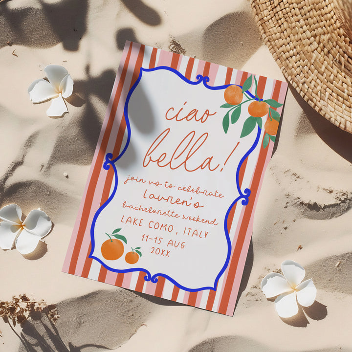 Ciao Bella Red Striped Bachelorette Invitation