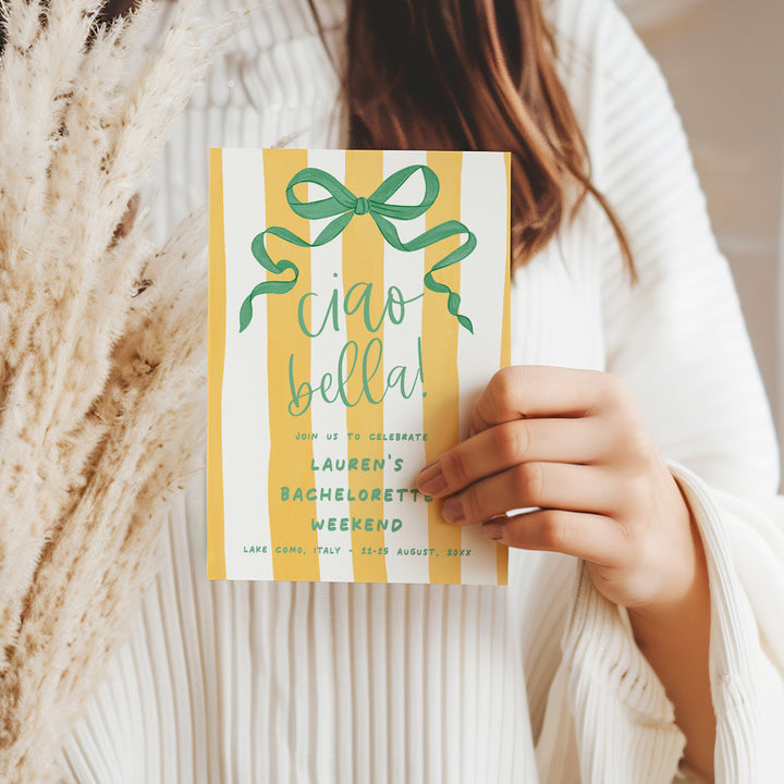 Ciao Bella Yellow Striped Bachelorette Invitation