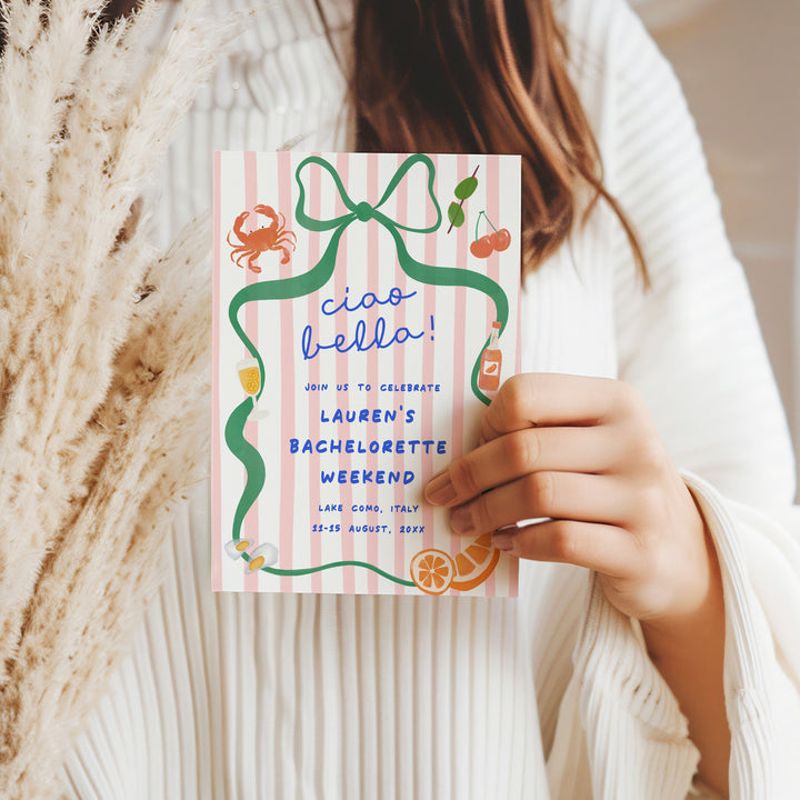 Ciao Bella Pink Striped Bachelorette Invitation