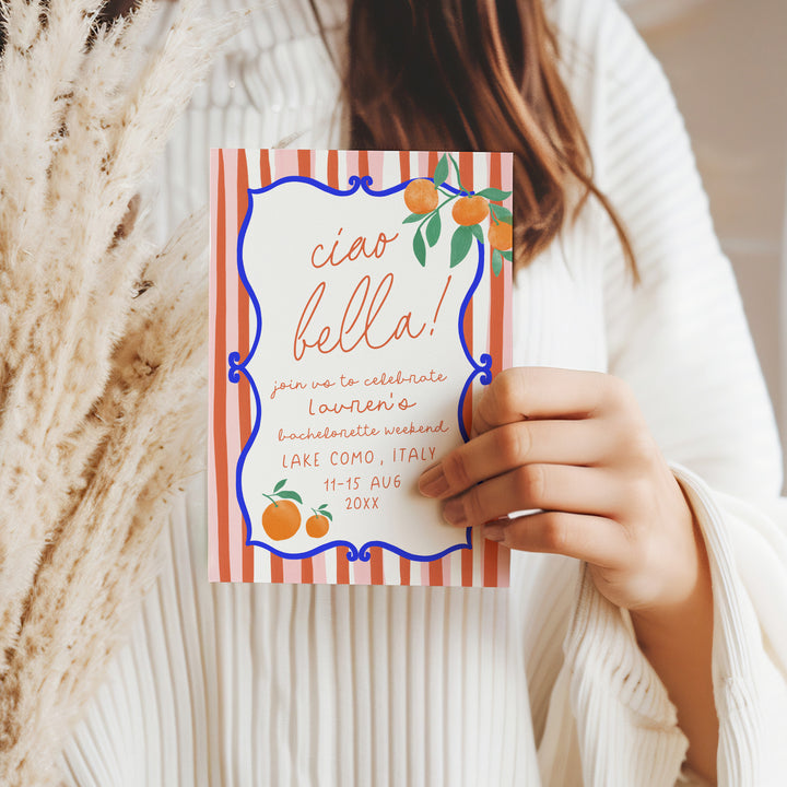 Ciao Bella Red Striped Bachelorette Invitation