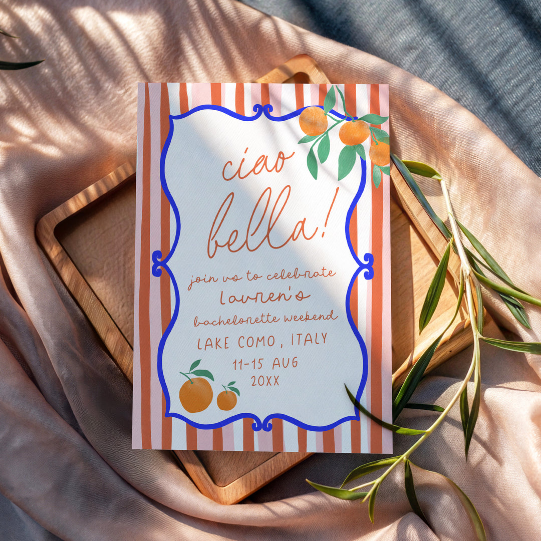 Ciao Bella Red Striped Bachelorette Invitation