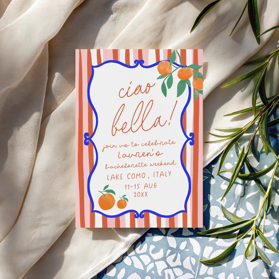 Ciao Bella Red Striped Bachelorette Invitation