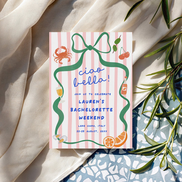Ciao Bella Pink Striped Bachelorette Invitation