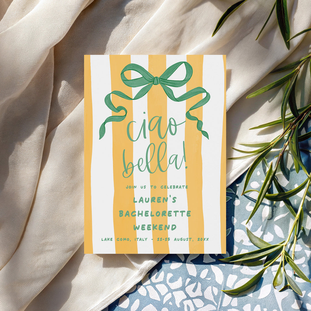 Ciao Bella Yellow Striped Bachelorette Invitation