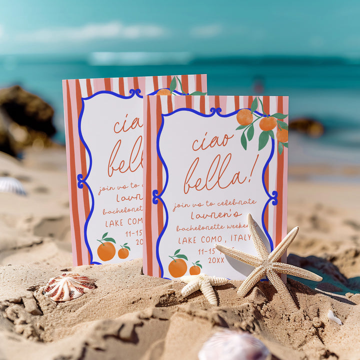 Ciao Bella Red Striped Bachelorette Invitation