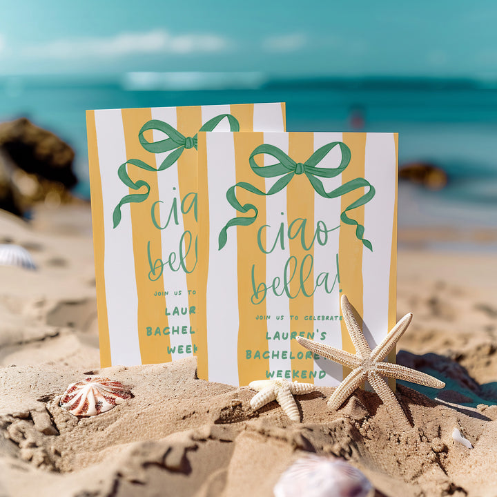 Ciao Bella Yellow Striped Bachelorette Invitation