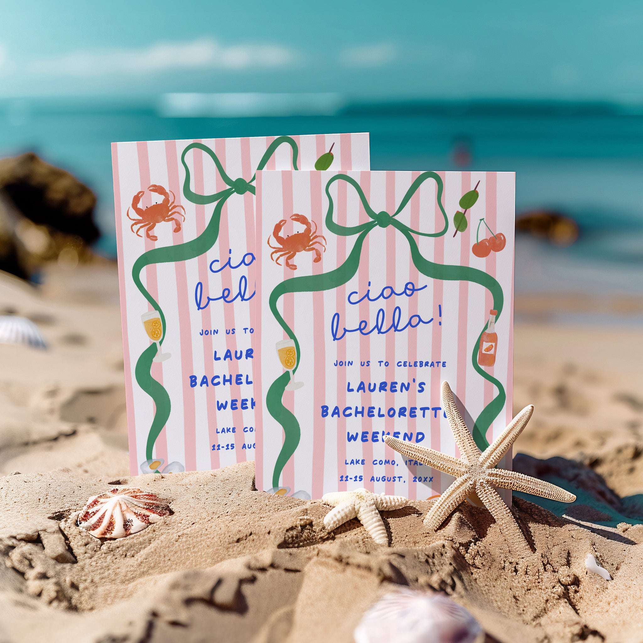 Ciao Bella Bachelorette Pink Striped Invitation Editable Invitation ...