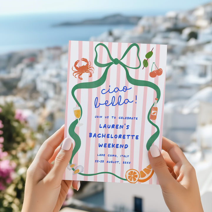 Ciao Bella Pink Striped Bachelorette Invitation