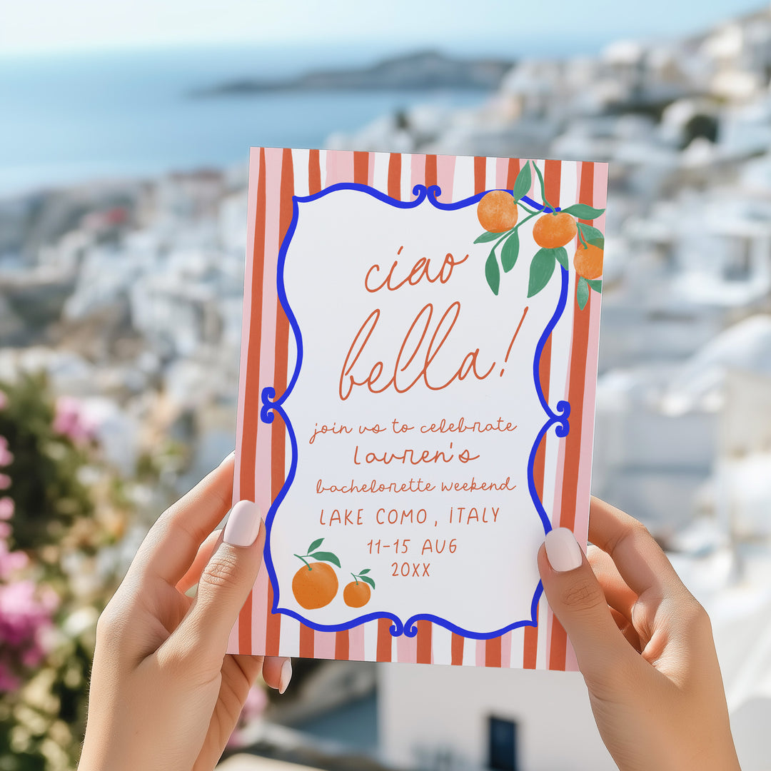 Ciao Bella Red Striped Bachelorette Invitation