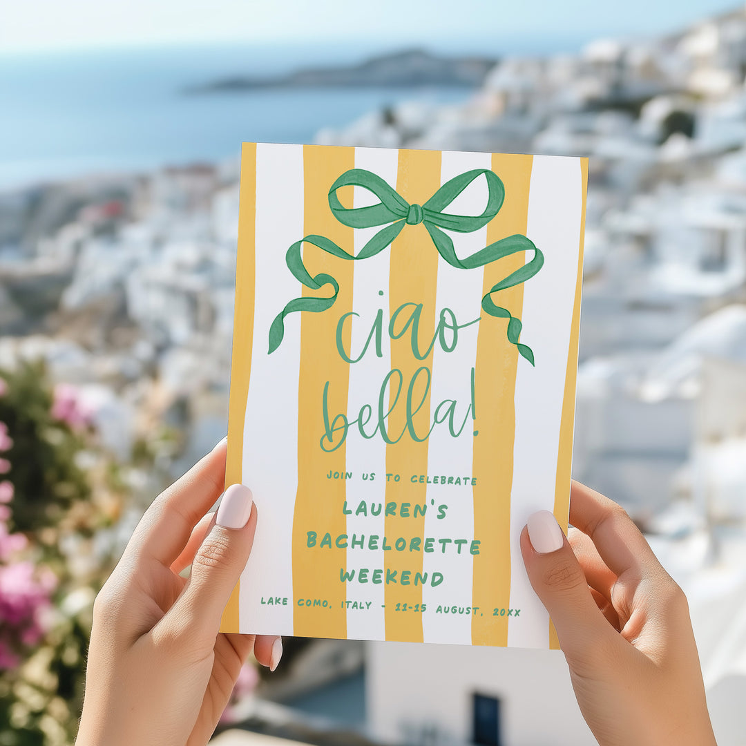 Ciao Bella Yellow Striped Bachelorette Invitation