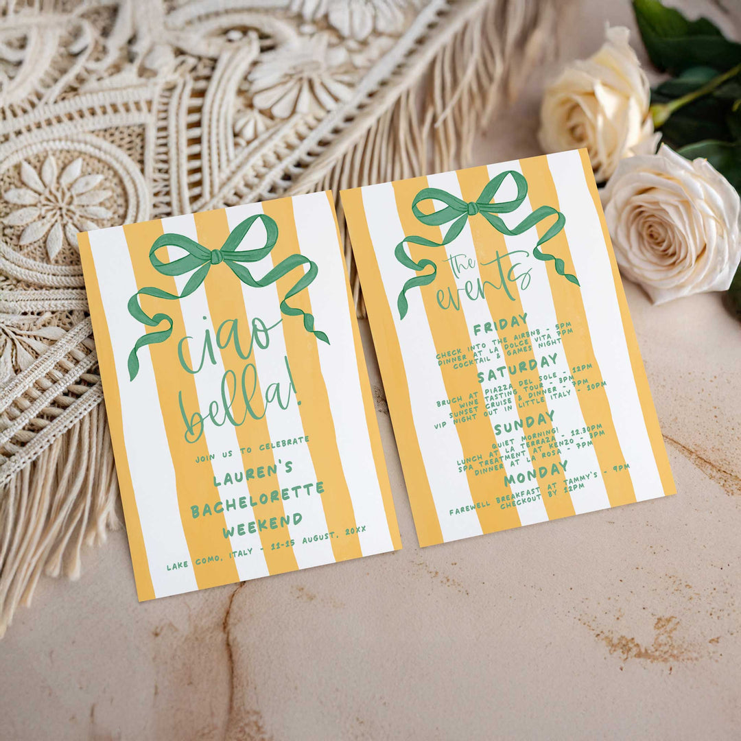 Ciao Bella Yellow Striped Bachelorette Invitation