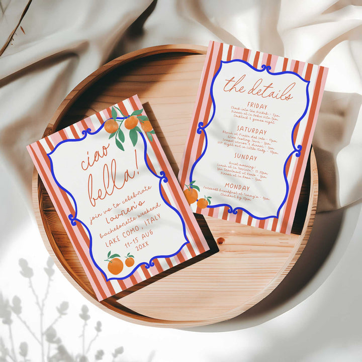 Ciao Bella Red Striped Bachelorette Invitation