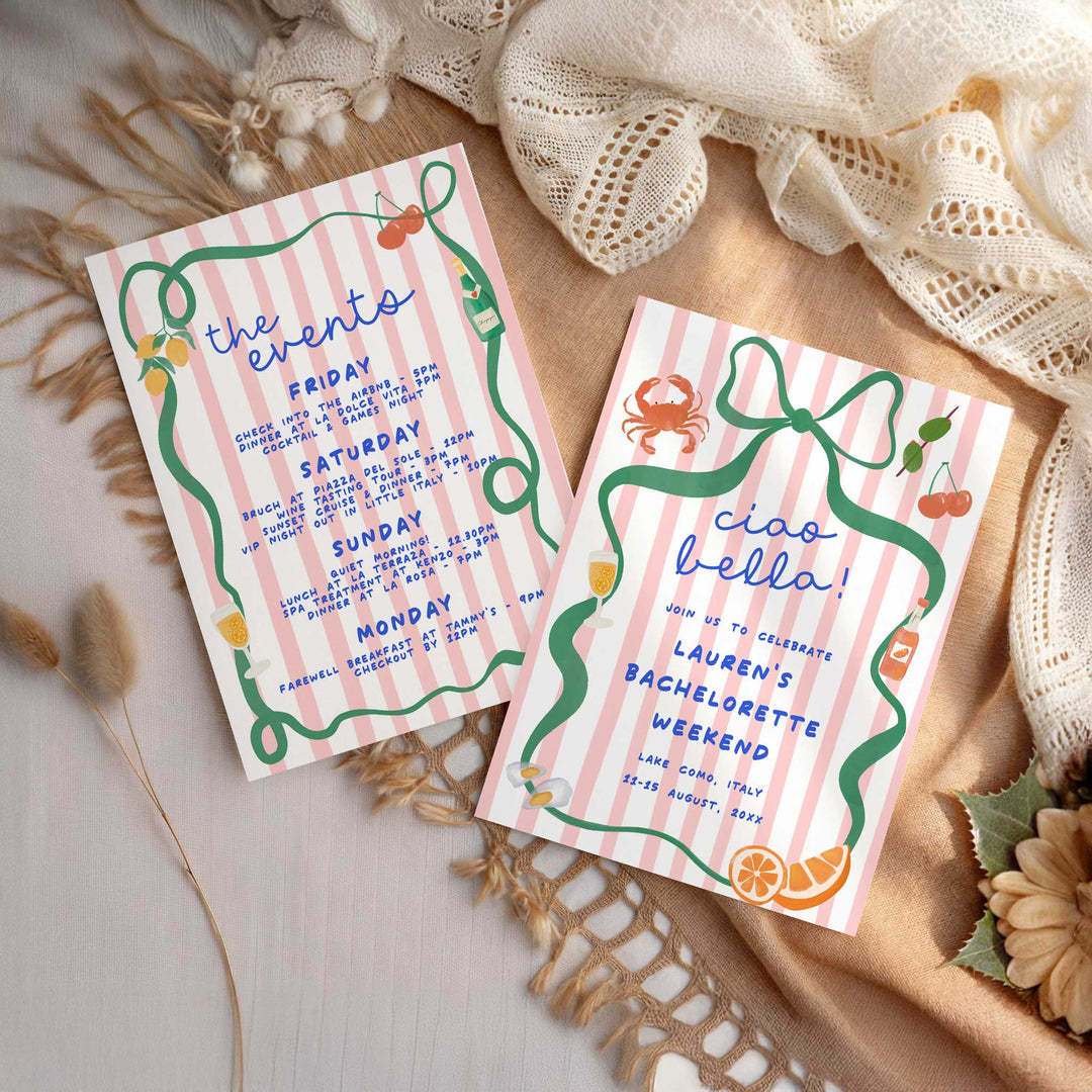 Ciao Bella Pink Striped Bachelorette Invitation