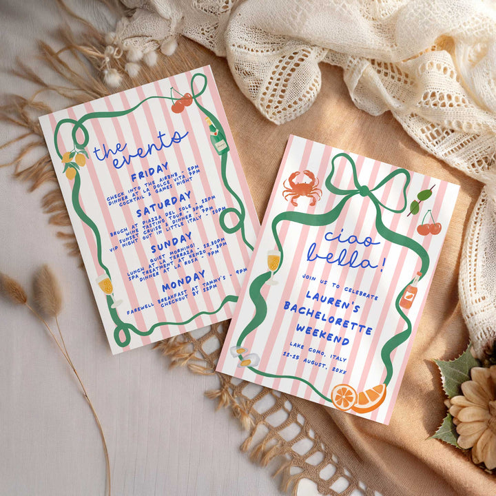Ciao Bella Pink Striped Bachelorette Invitation