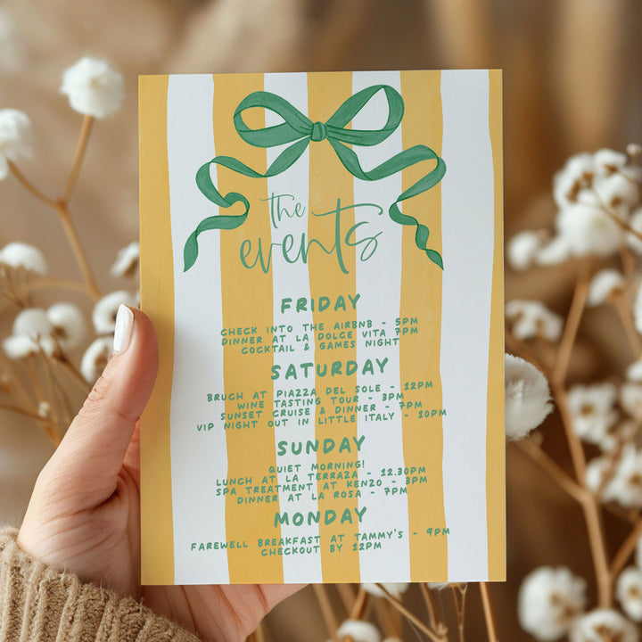 Ciao Bella Yellow Striped Bachelorette Invitation