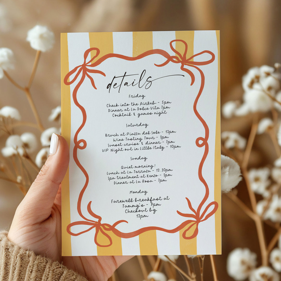 Ciao Bella Yellow & Orange Bachelorette Invitation