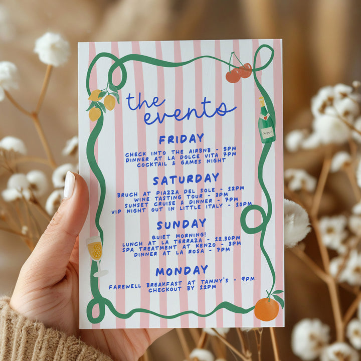 Ciao Bella Pink Striped Bachelorette Invitation