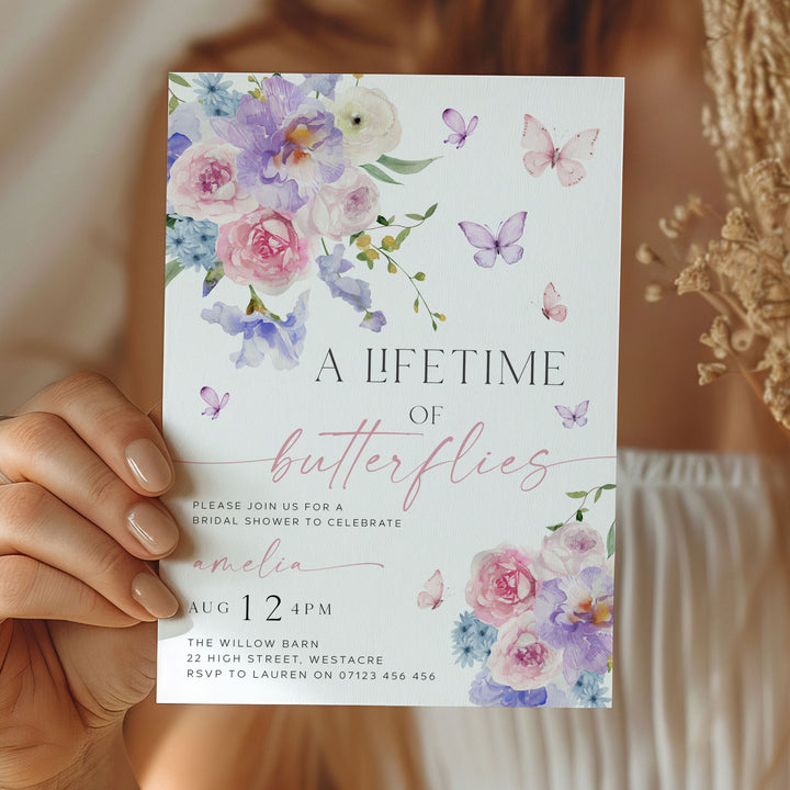 Purple Lifetime Of Butterflies Bridal Invitation