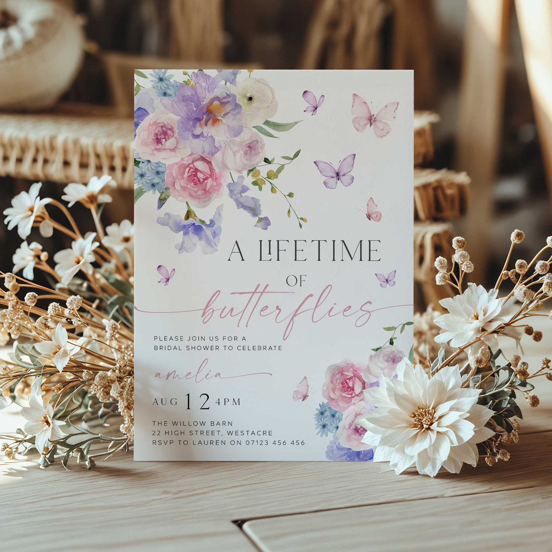 Purple Lifetime Of Butterflies Bridal Invitation