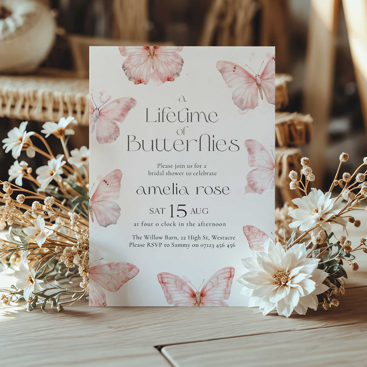 Lifetime Of Butterflies Pink Style Invitation