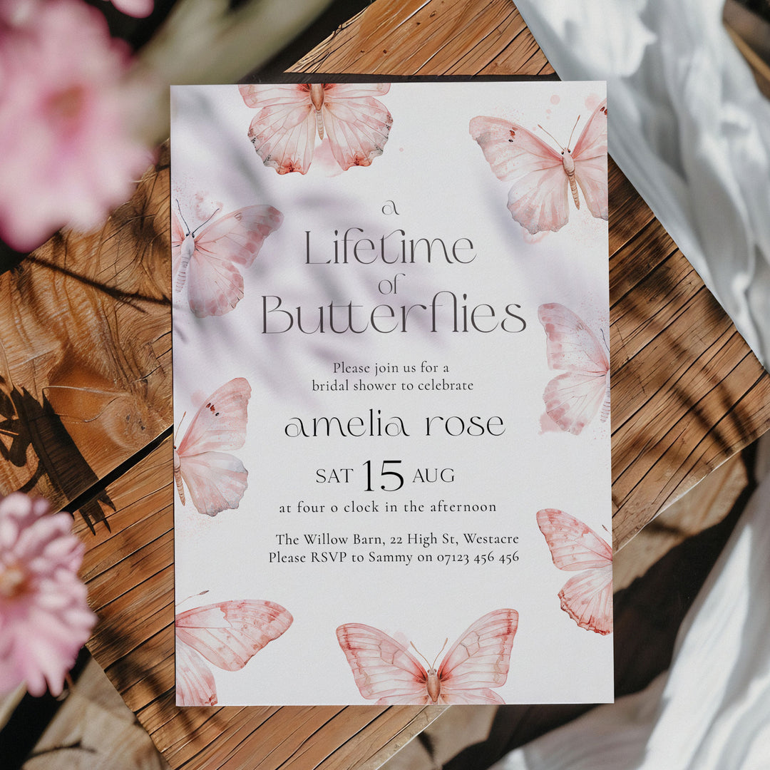 Lifetime Of Butterflies Pink Style Invitation