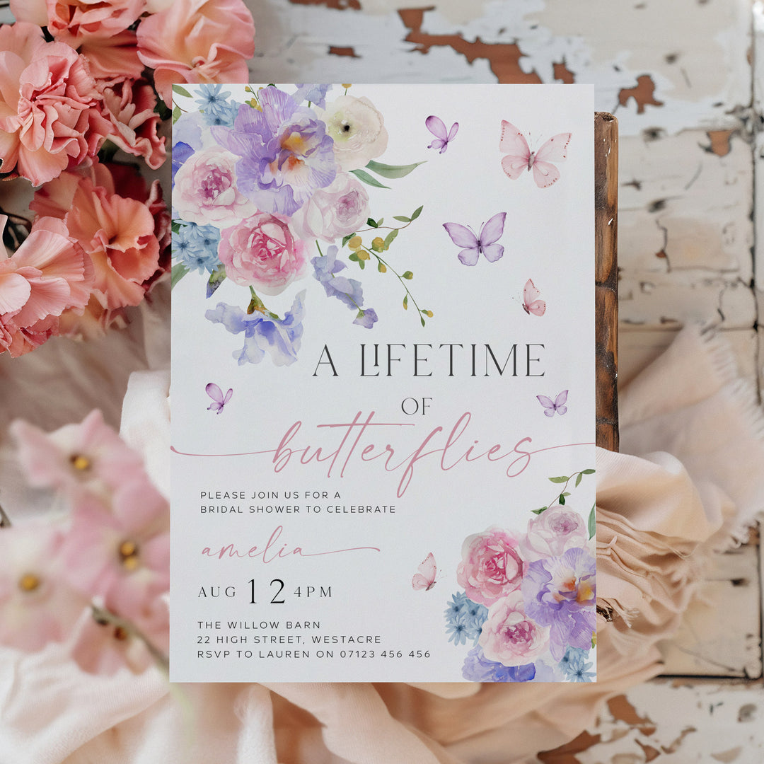 Purple Lifetime Of Butterflies Bridal Invitation