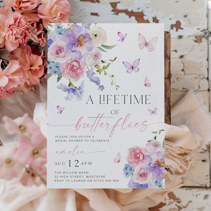 Purple Lifetime Of Butterflies Bridal Invitation