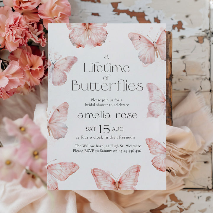 Lifetime Of Butterflies Pink Style Invitation