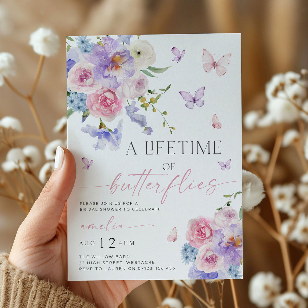 Purple Lifetime Of Butterflies Bridal Invitation