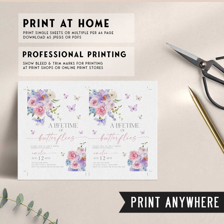 Purple Lifetime Of Butterflies Bridal Invitation