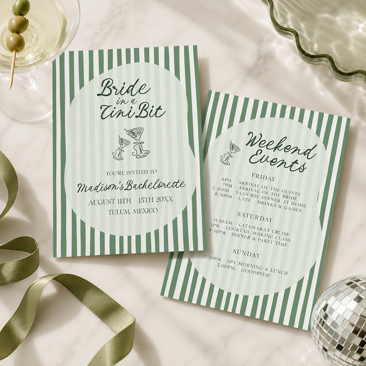 Bride In A Tini Bit Invitation editable template in Canva