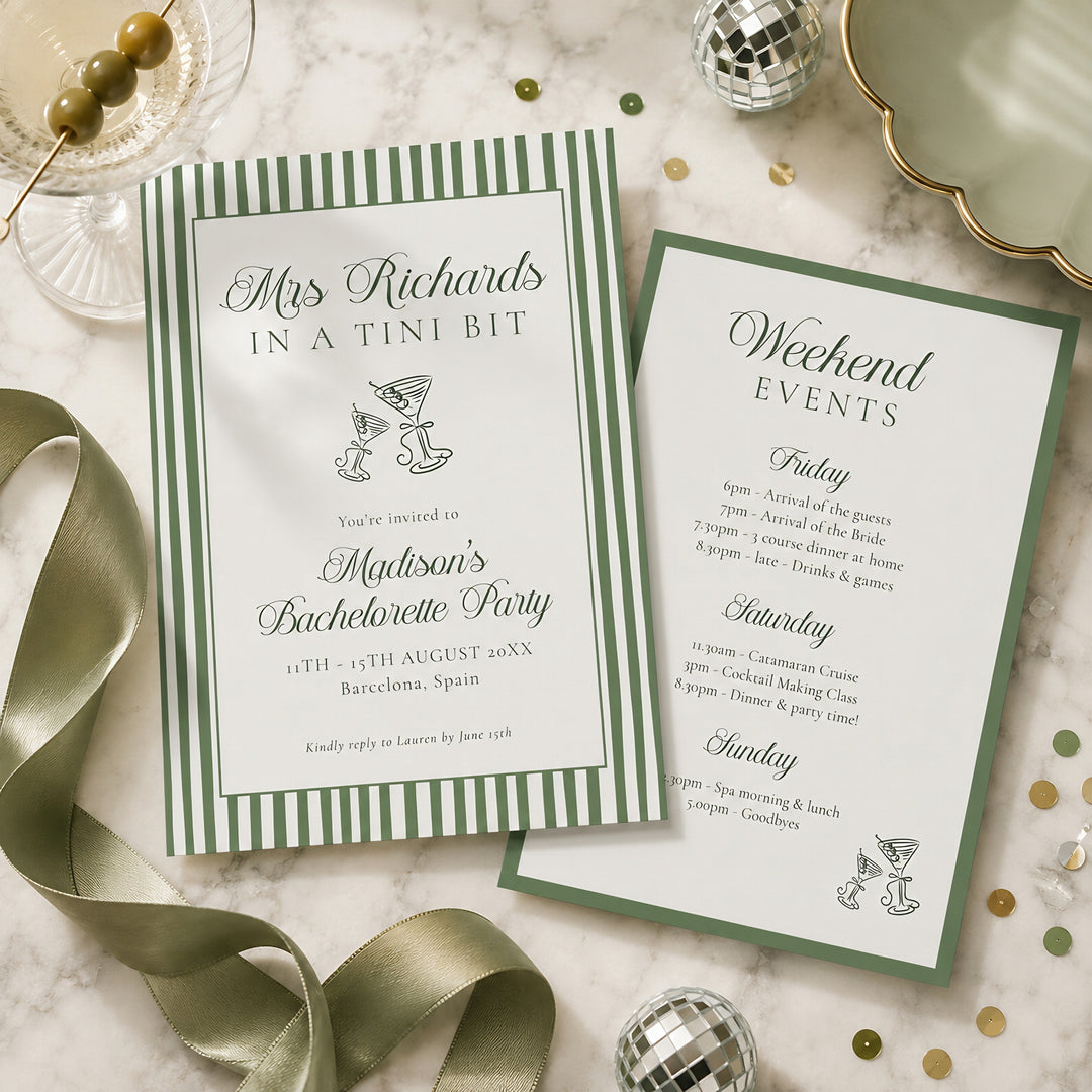 Bride In A Tni Bit Striped Invitation editable Canva template